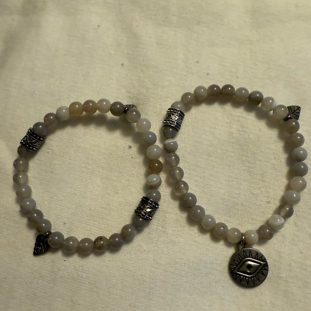 Set of Two Moonstone Gemstone Bracelets